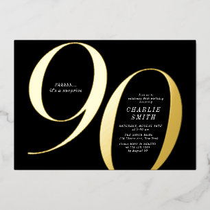 Moderner minimalistischer Schwarz und Gold 90. Geb Folieneinladung