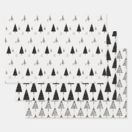 Moderner Minimalistischer Schwarz-Weiß-Weihnachtsb Geschenkpapier Set