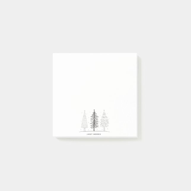 Moderner Minimalistischer Schwarz-Weiß-Weihnachtsb Post-it Klebezettel (Vorderseite)