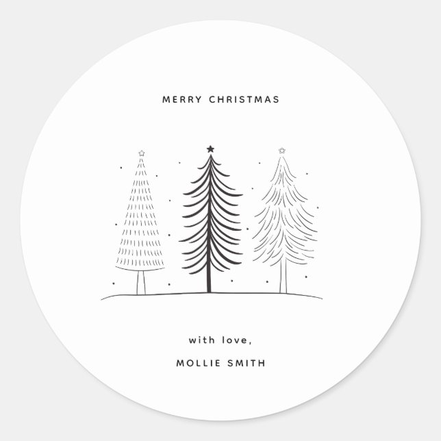 Moderner Minimalistischer Schwarz-Weiß-Weihnachtsb Runder Aufkleber (Vorderseite)