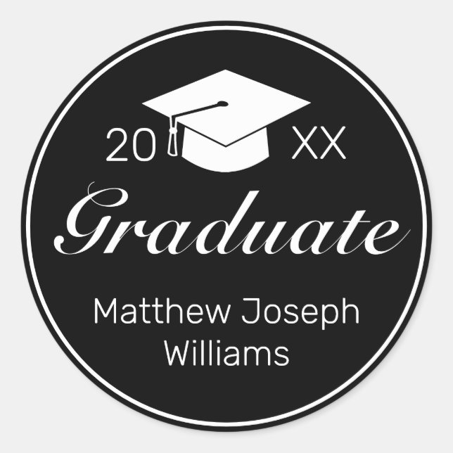 Moderner Minimalistischer Schwarz-weißer Abschluss Runder Aufkleber (Vorderseite)