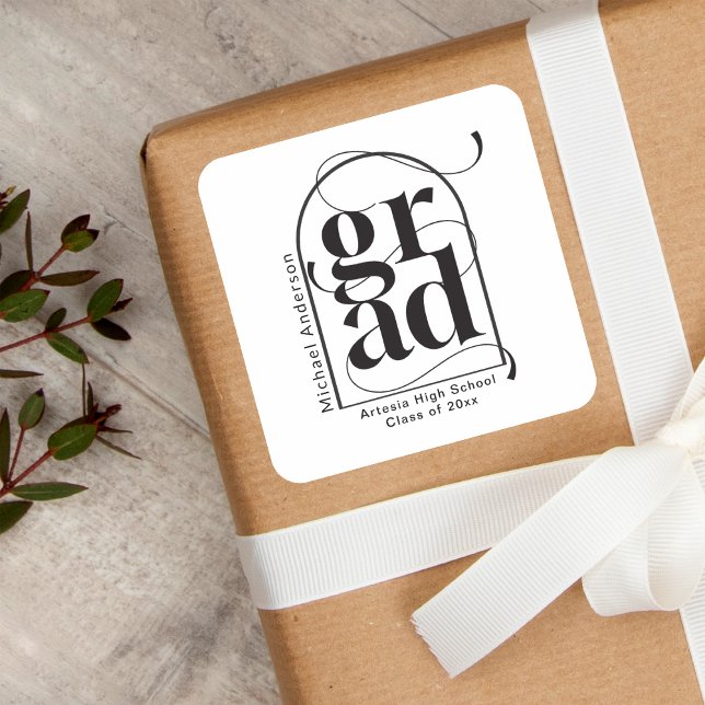 Moderner Minimalistischer Schwarzer Bogen, feiner  Quadratischer Aufkleber (Von Creator hochgeladen)