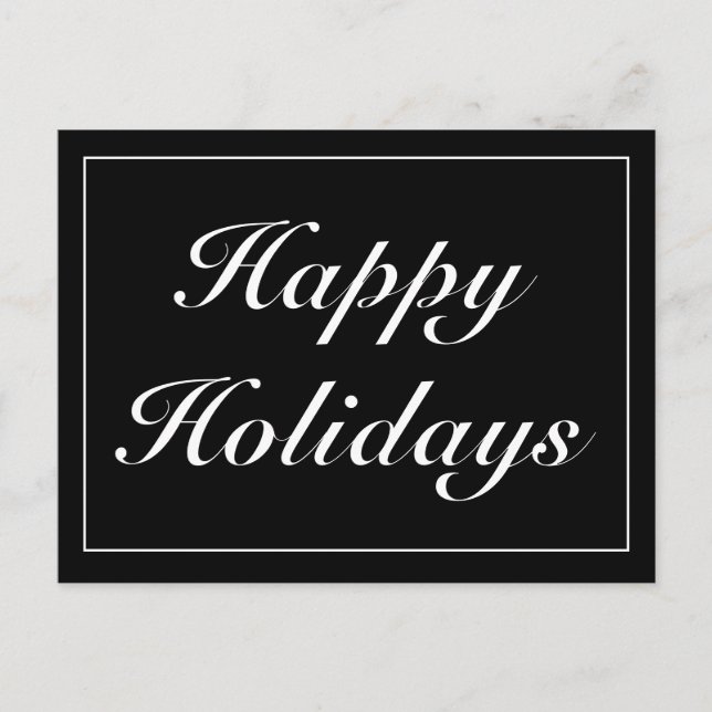 Moderner Minimalistischer Schwarzer Happy Holidays Ankündigungspostkarte (Vorderseite)