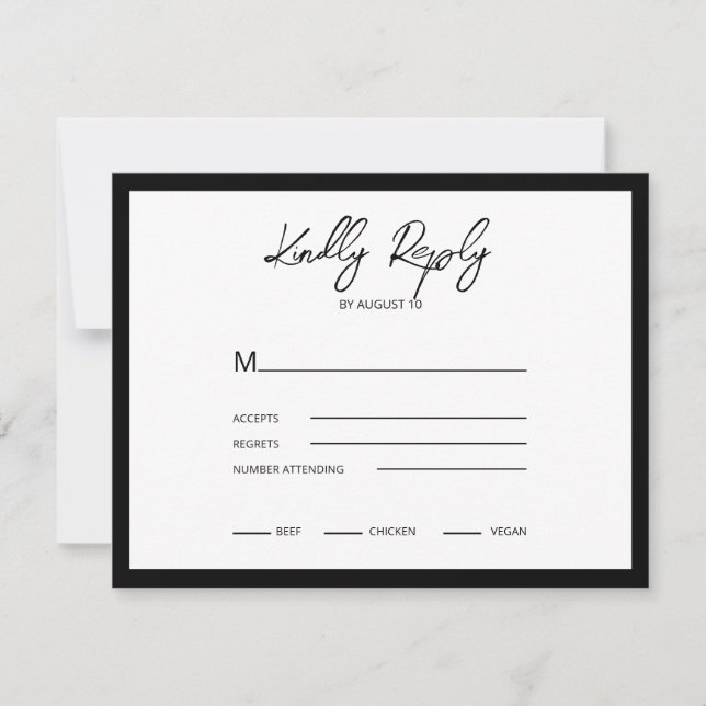 Moderner Minimalistischer Schwarzer Schriftzeichen RSVP Karte (Vorderseite)