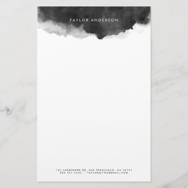 Moderner Minimalistischer Schwarzer Wasserfarbensc Briefpapier (Vorderseite)