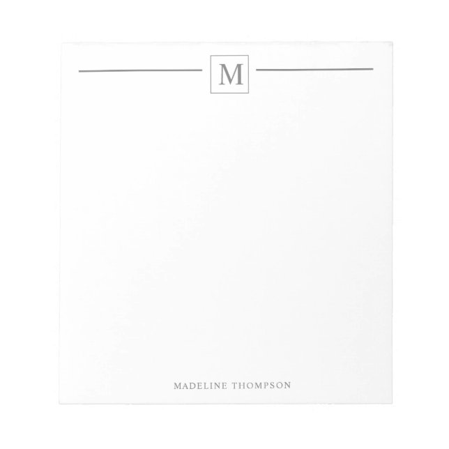 Moderner Minimalistischer Silbergrau-Monogram-Line Notizblock (Vorderseite)