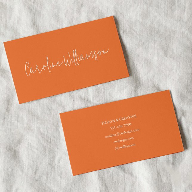 Moderner Minimalistischer Skriptname Orange Unique Visitenkarte (Von Creator hochgeladen)