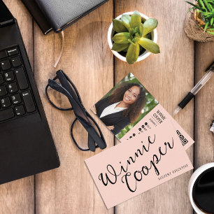 Moderner Minimalistischer Skriptname Schwarz Rosa Visitenkarte