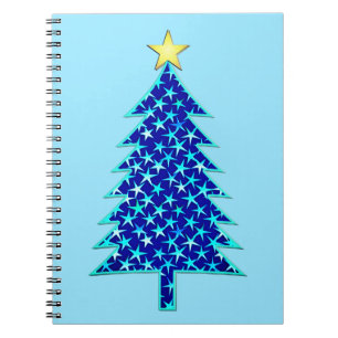Moderner Minimalistischer Weihnachtsbaum mit blaue Notizblock