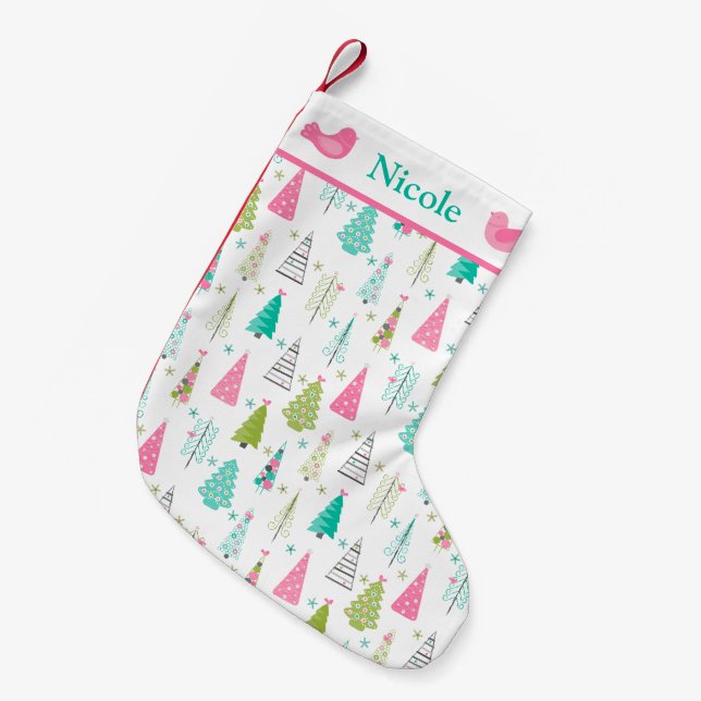 Moderner Minimalistischer Weihnachtsbaum Pink Kleiner Weihnachtsstrumpf (Vorderansicht (hängend))