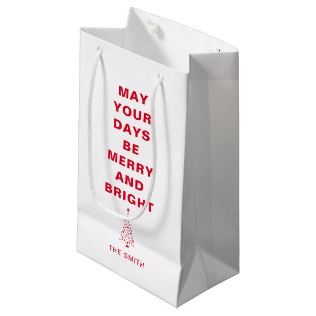 Moderner Minimalistischer Weihnachtsbaum Simple Wh Kleine Geschenktüte (Vorderseite Schrägansicht)