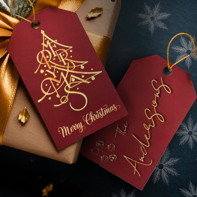 Moderner Minimalistischer Weihnachtsurlaub in Rot  Geschenkanhänger (Von Creator hochgeladen)