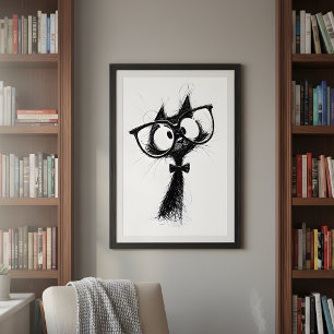 Moderner Minimalistischer Whimsicaler Nerd-Katze m Poster