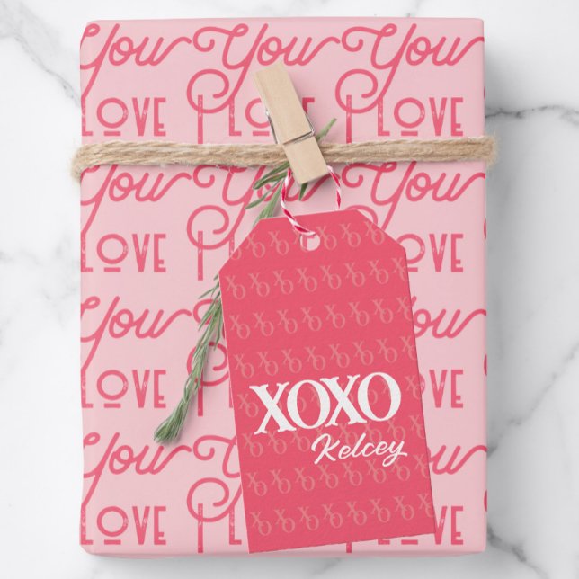 Moderner Minimalistischer XOXO Rosa Valentinstag Geschenkanhänger (Von Creator hochgeladen)
