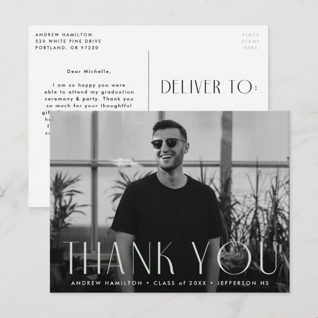 Moderner Minze Foto Abschluss Vielen Dank Postkarte (Vorne/Hinten)