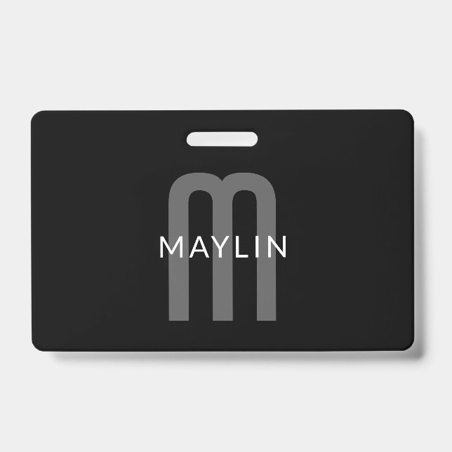 Moderner Mit Monogramm Name | Black Gray White Ausweis (Vorderseite)