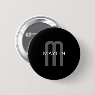 Moderner Mit Monogramm Name Black Gray White Button