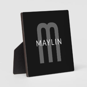 Moderner Mit Monogramm Name   Black Gray White Fotoplatte