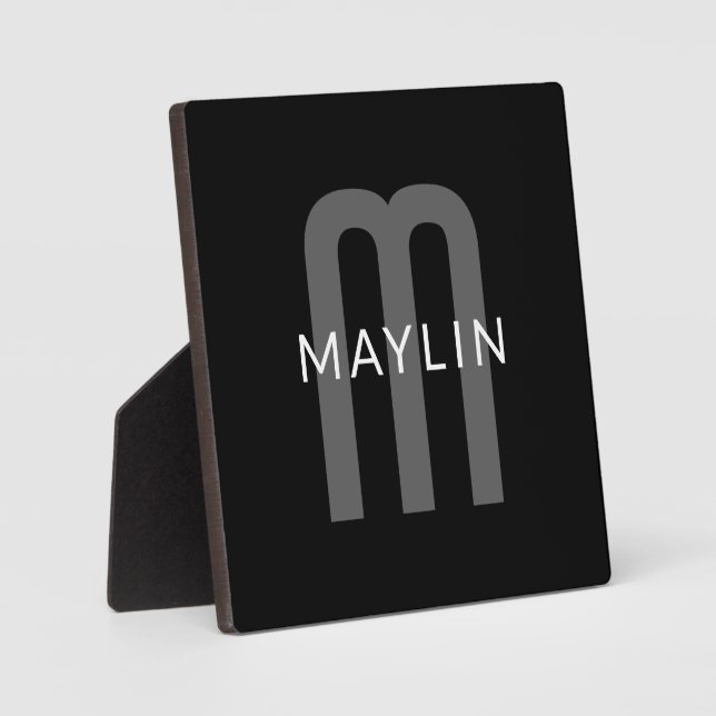 Moderner Mit Monogramm Name | Black Gray White Fotoplatte (Vorderseite)