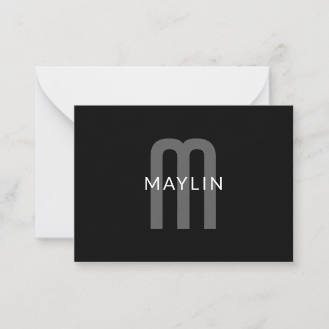 Moderner Mit Monogramm Name | Black Gray White Mitteilungskarte (Vorderseite)