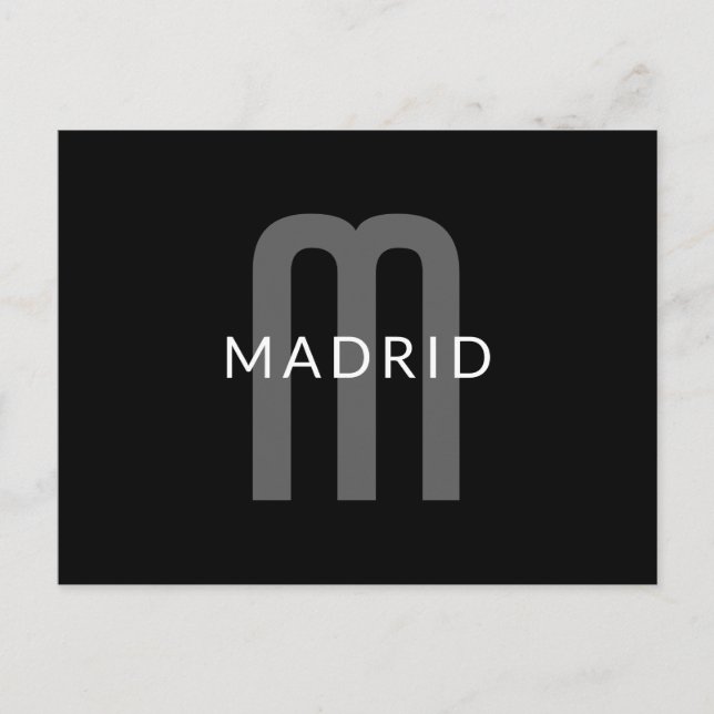 Moderner Mit Monogramm Name | Black Gray White Postkarte (Vorderseite)