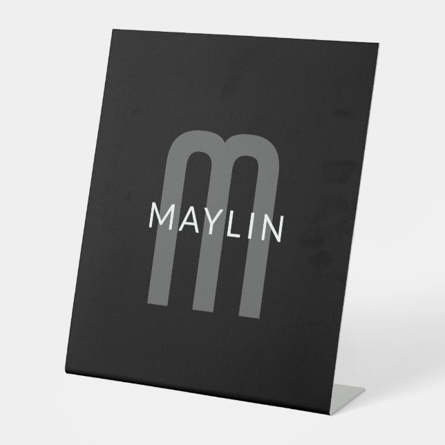 Moderner Mit Monogramm Name | Black Gray White Sockelschild (Vorderseite)