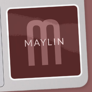 Moderner Mit Monogramm Name   Maroon Red Aufkleber