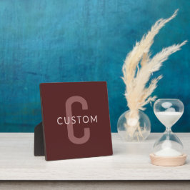 Moderner Mit Monogramm Name | Maroon Red Fotoplatte