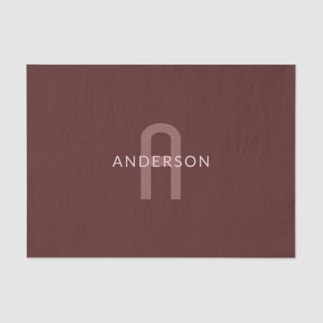 Moderner Mit Monogramm Name | Maroon Red Seidenpapier (Vorderseite)