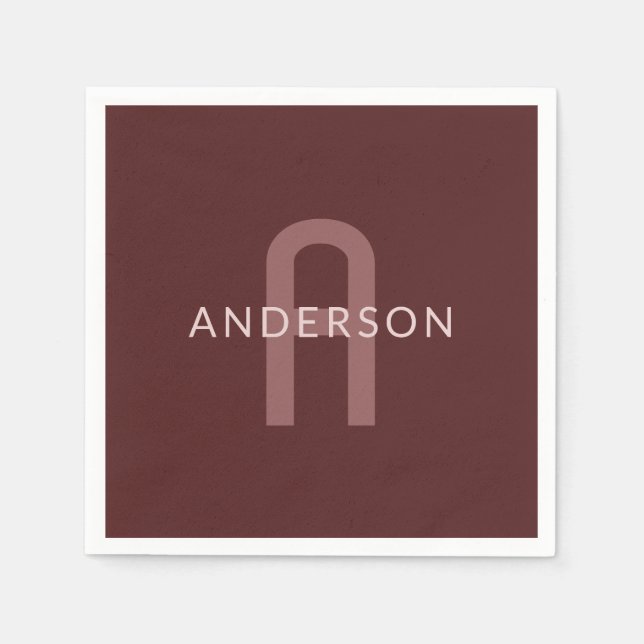 Moderner Mit Monogramm Name | Maroon Red Serviette (Vorderseite)