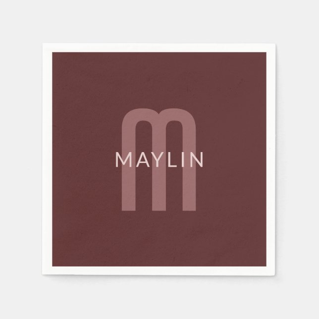 Moderner Mit Monogramm Name | Maroon Red Serviette (Vorderseite)