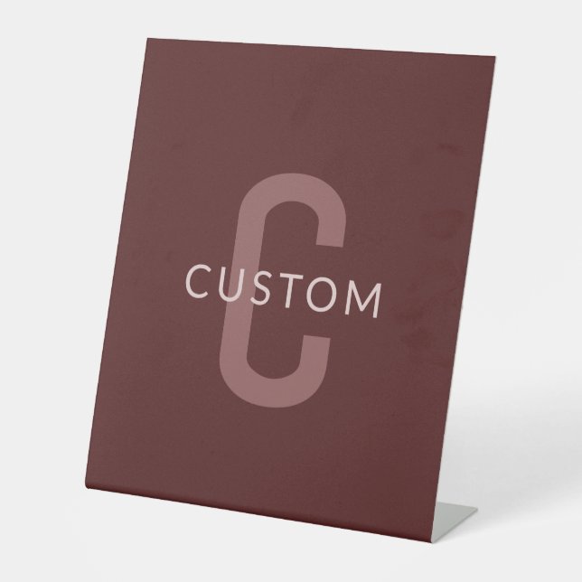 Moderner Mit Monogramm Name | Maroon Red Sockelschild (Vorderseite)