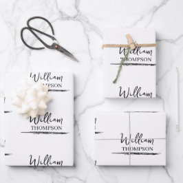 Moderner Mit Monogramm Name Schwarz/Weiß Geschenkpapier Set