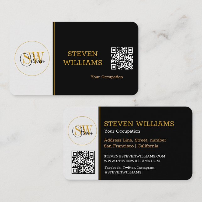 Moderner Mit Monogramm Name, Signatur/QR-Code Visitenkarte (Vorne/Hinten)
