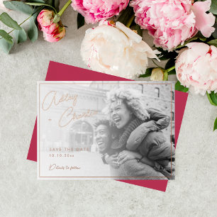 Moderner Mixed Schriftart Magenta Rose Gold Save t Folieneinladung
