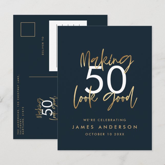 Moderner, moderner Geburtstag schlicht und elegant Einladungspostkarte (Vorne/Hinten)