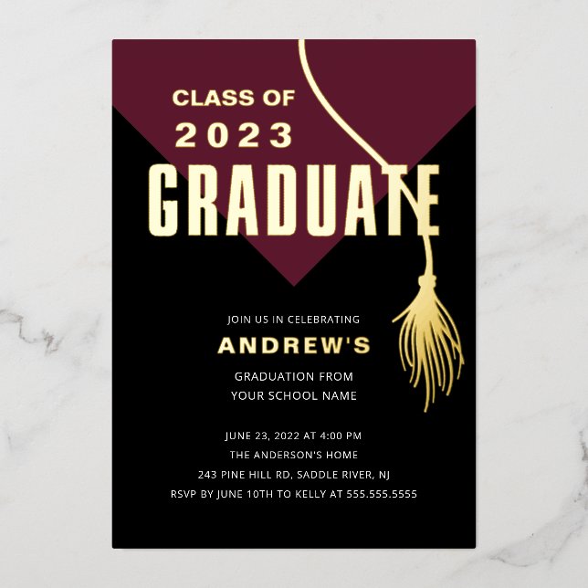 Moderner, moderner Wine Grad Cap Abschluss Folieneinladung (Vorderseite)