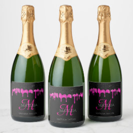Moderner Monogram Driving Glitzer Schwarz Hot Pink