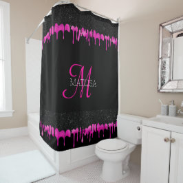 Moderner Monogram Driving Glitzer Schwarz Hot Pink Duschvorhang