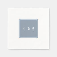 Moderner Monogram Dusty Blue & White Cocktail Napk