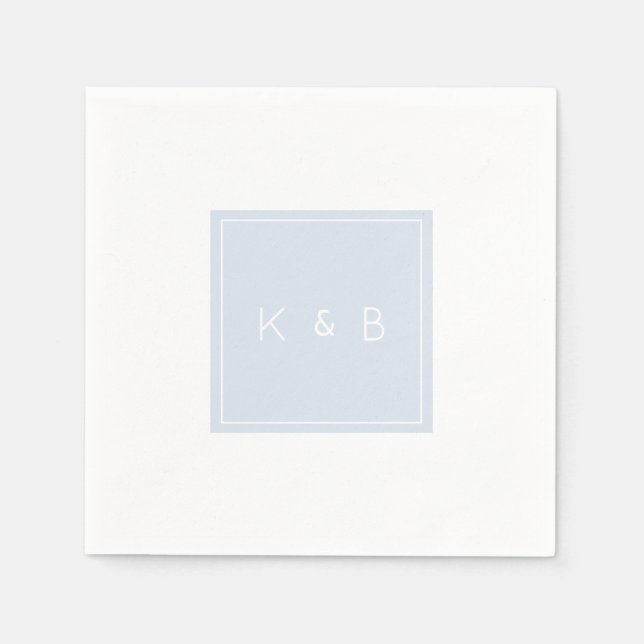 Moderner Monogram Dusty Blue & White Cocktail Serviette (Vorderseite)