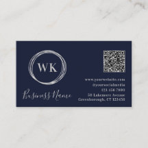 Moderner Monogram Navy Silver QR Code