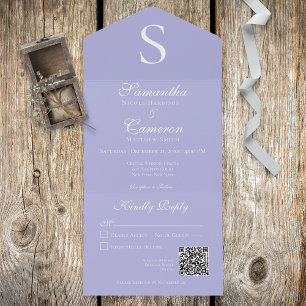Moderner Monogram Periwinkle QR Code All In One Einladung