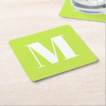 Moderner, monogramm-grüner, individueller Anfangsb Rechteckiger Pappuntersetzer<br><div class="desc">Moderne monogramm kalk-grün benutzerdefinierte Anfangsbuchstaben Party Square Paper Untersetzer. Anpassbarer weißer Text auf limiengrünem Hintergrund. Alle Farben können bearbeitet werden. Sie können es mit einer Zahl,  Initial,  Buchstaben,  Monogramm anpassen. Diese sind ideal für Geburtstagsfeiern und Zuhause-Feste.</div>