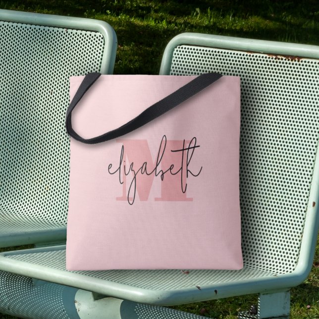 Moderner Monogramm-Individuelle Name rosa Tasche (Custom Tote Bag by PartyInvitationShop.com)
