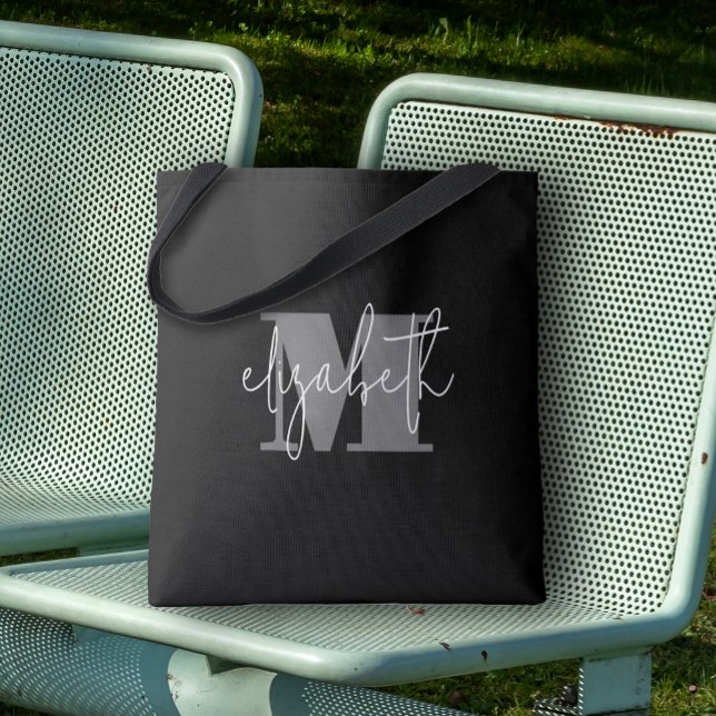 Moderner Monogramm-Individuelle Name Schwarz Tasche (Custom Tote Bags by PartyInvitationShop.com)