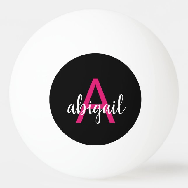 Moderner Monogramm-Name für Schwarz-Hot-Pink Tischtennisball (Vorderseite)