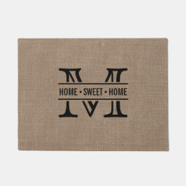 Moderner Monogramm- und Rustikaler Burlap-Effekt Fußmatte