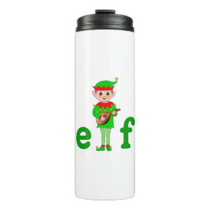Moderner musikalischer Elf auf Weiß Thermosbecher