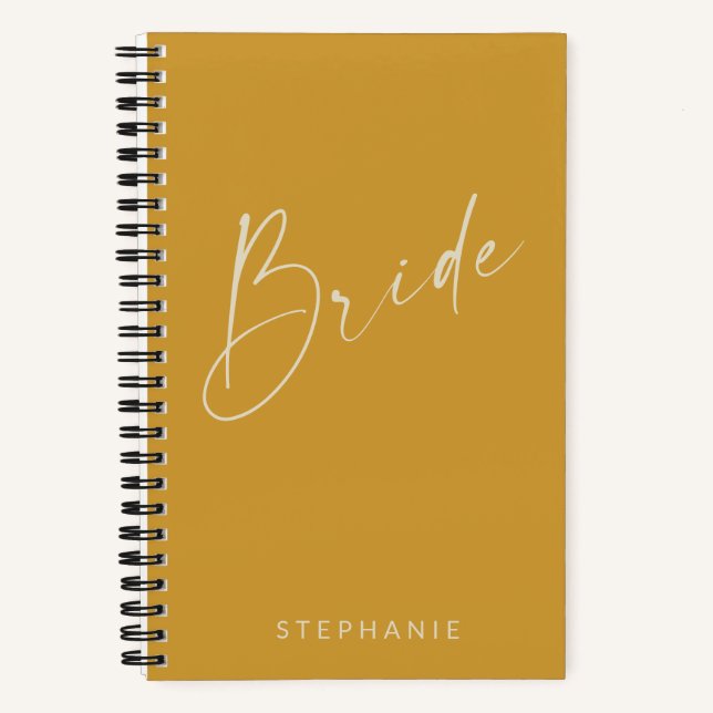 Moderner Mustard Bride Personalisierter Hochzeitsp Notizbuch (Vorderseite)